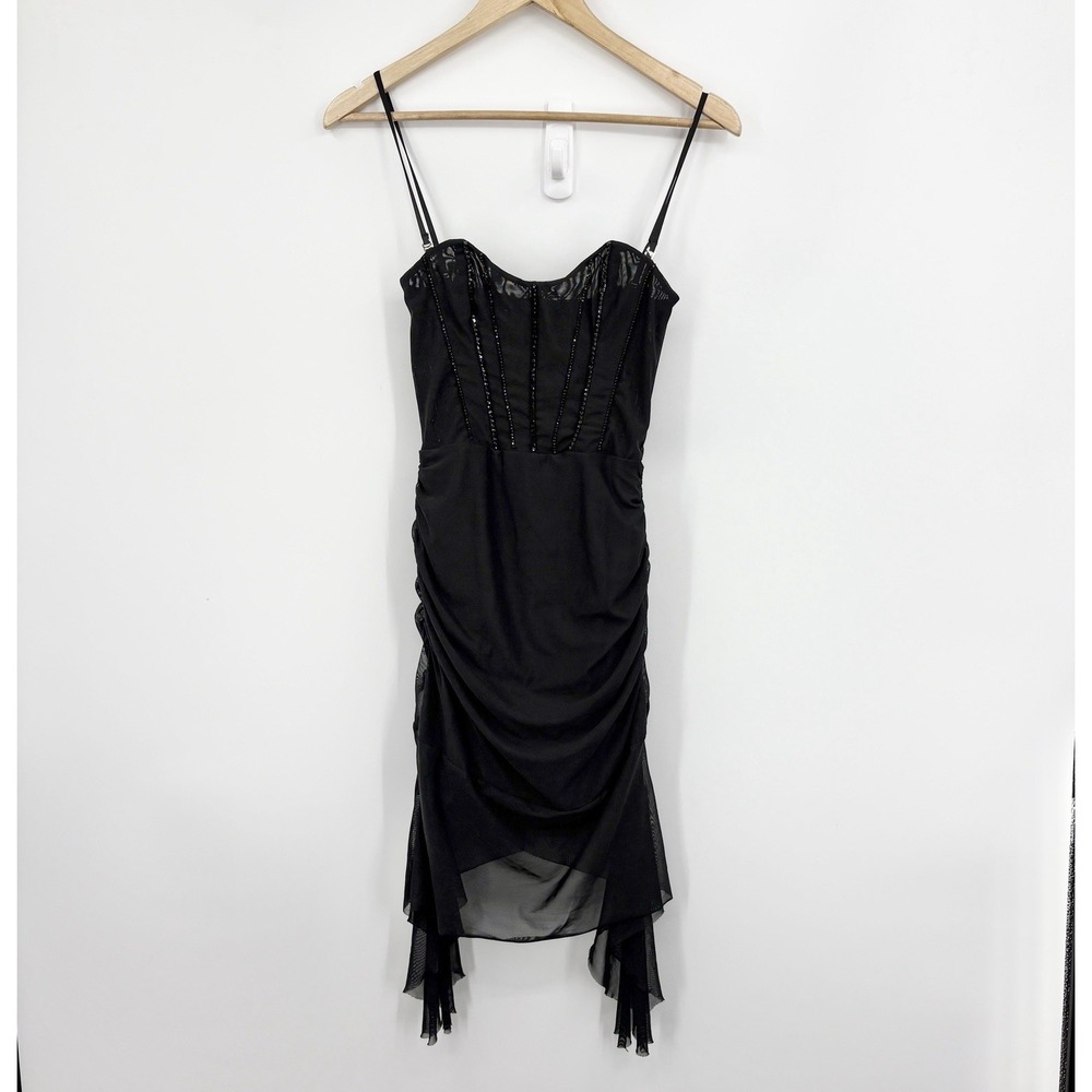 Oh Polly Corset Slip Dress 4 Drape Fairy Grunge Rhinestone Whimsigoth Asymmetric